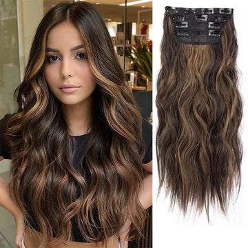 20Inch Synthetic Hair Clip In Long Wavy Thick Hairpieces For Women