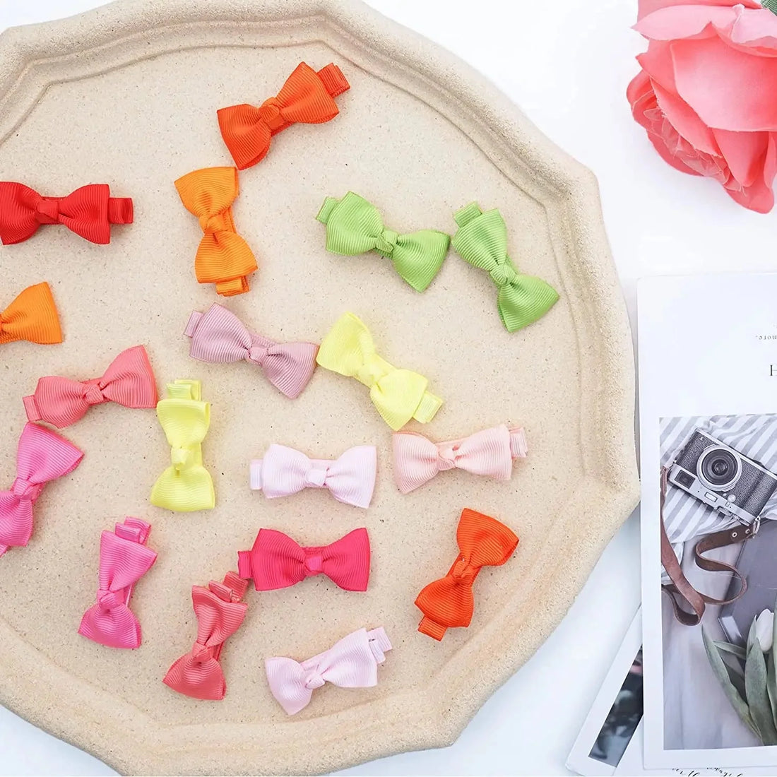 20pcs Solid Ribbon Bowknot Hair Clips