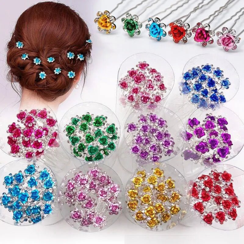 20Pcs Women Bridal Wedding Crystal Diamante Flower U Shape Hairpin