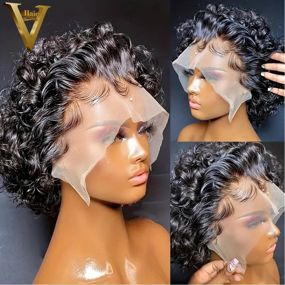 Pixie Cut Short Curly Human Hair Wigs