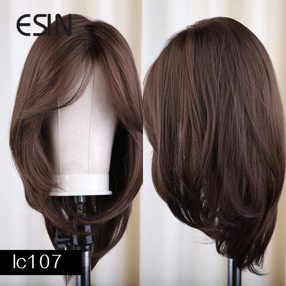 Esin Synthetic Dark Brown Wig Long Wave Wigs for Women