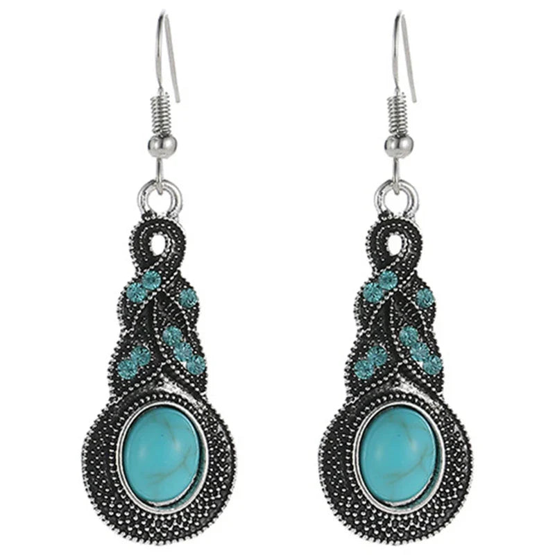 New Tibetan Silver Pendant Earrings Natural Stone Howlite Drop Earrings