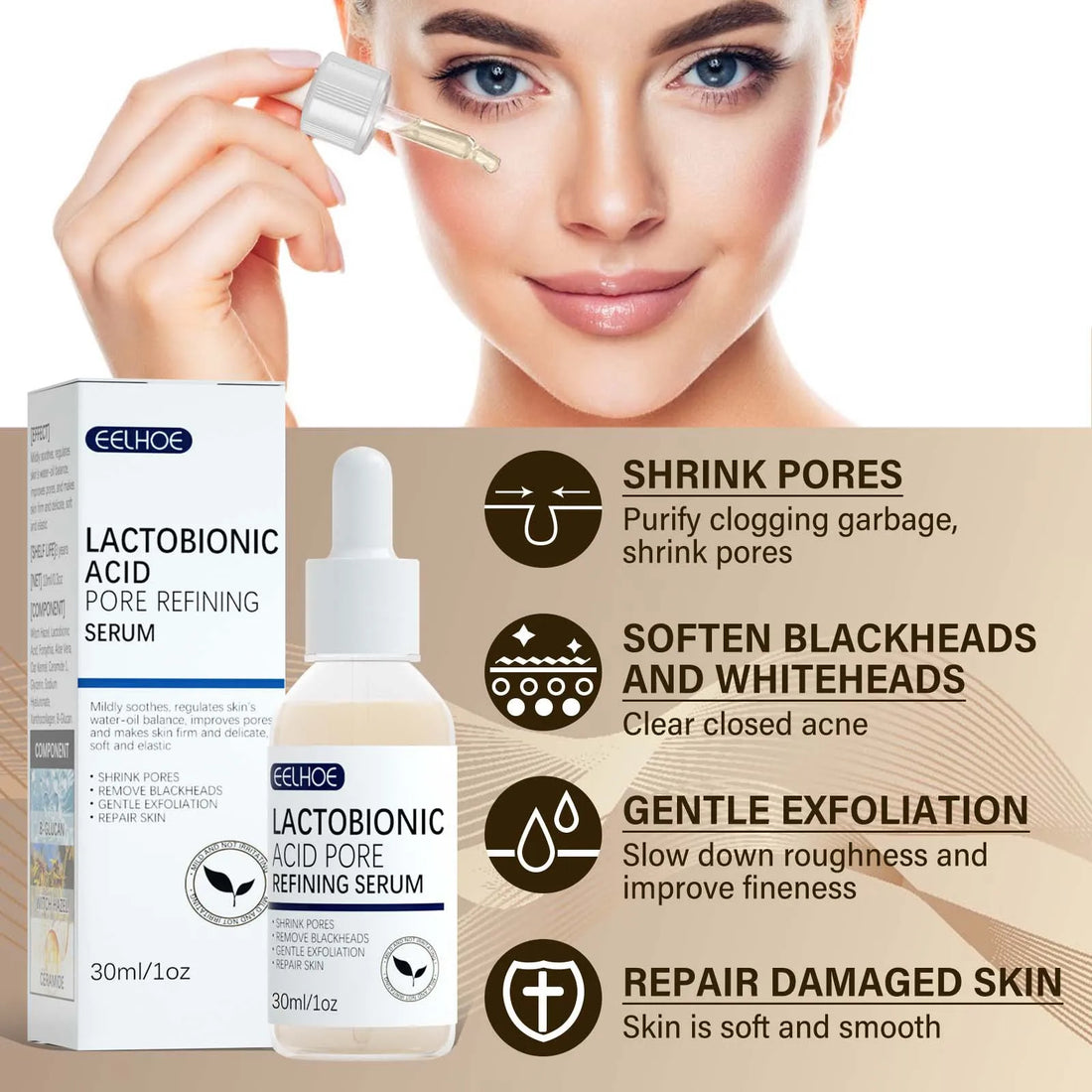 Lactobionic Acid Face Serum Pore Shrink Acne Repair Moisturizing