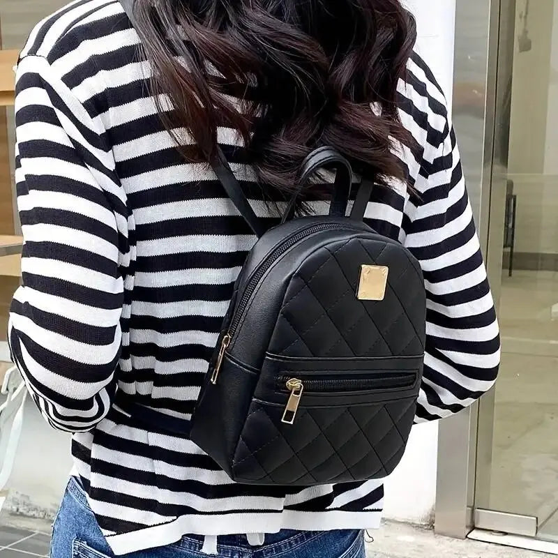 Women's Cute Small Backpack Rhombic Pattern Backpack