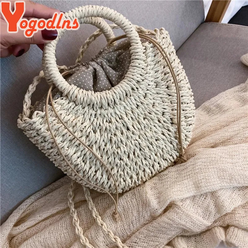 Yogodlns Handmade Rattan Straw Crossbody Bag