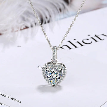 Sterling Silver Zircon Heart Pendant Necklace