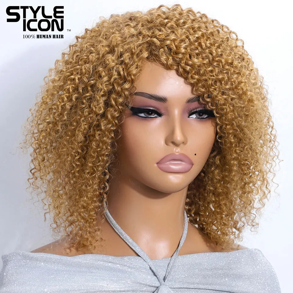 Short Curly Bob Human Hair Wigs Highlight Jerry Curl Wig