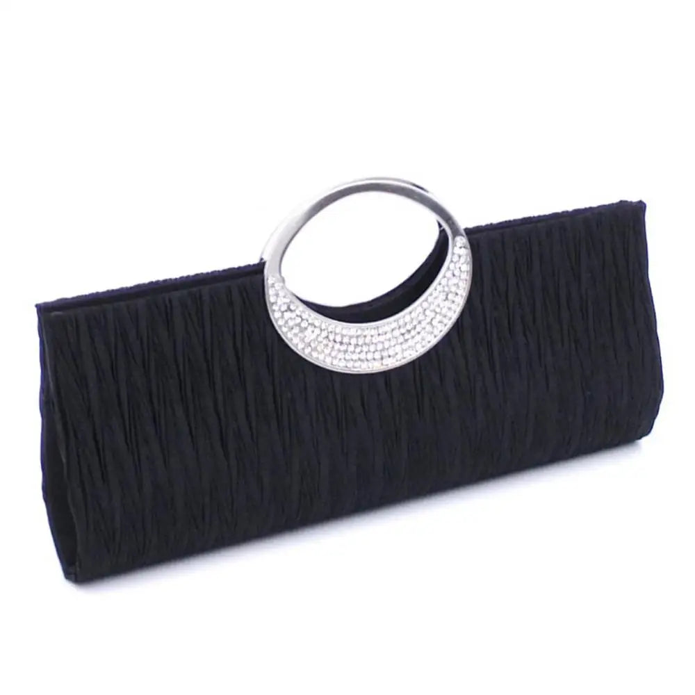 Luxury Rhinestone Satin Pleated Evening Clutch