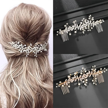 Crystal Pearl Hair Comb Clip Pin Rhinestone Leaf Hair Comb