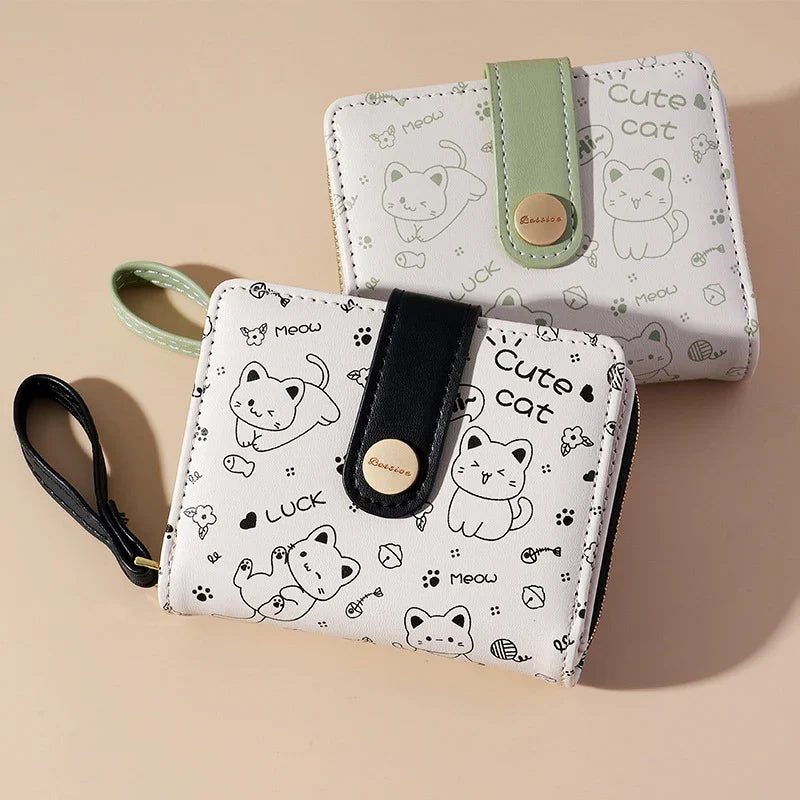 Cute Cat Zipper Wallet for Girls