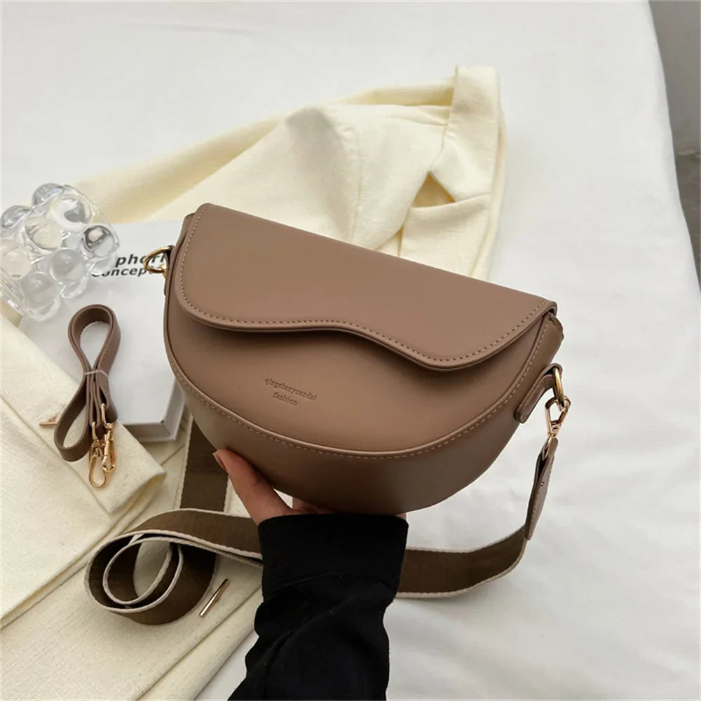 Stylish PU Leather Crossbody Bag with solid color Strap