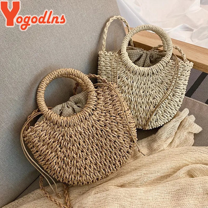 Yogodlns Handmade Rattan Straw Crossbody Bag