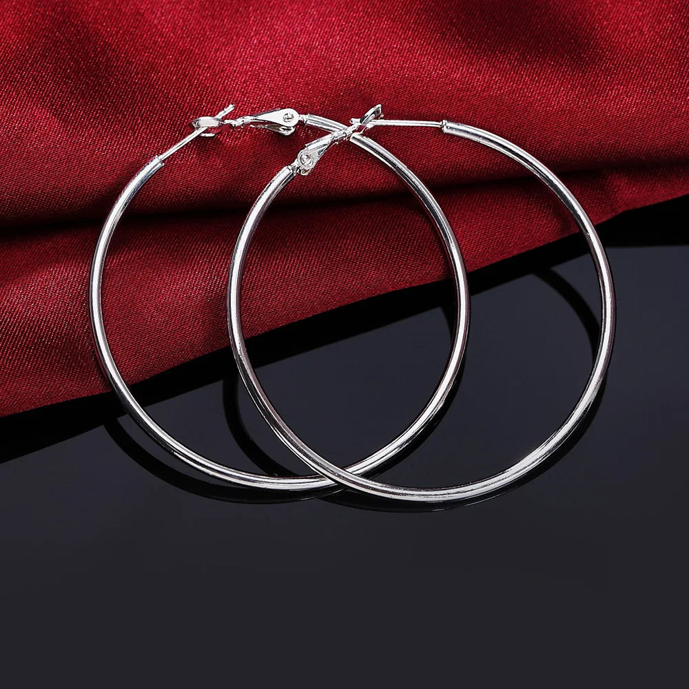 Sterling Silver Women's 50/60/70/80MM Round Big Hoop Earrings