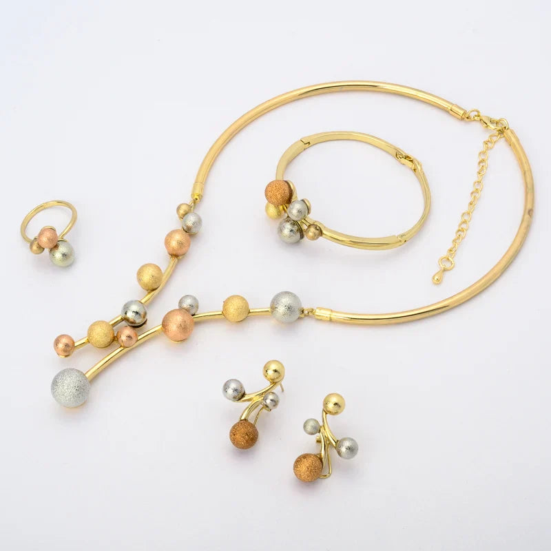 Sunny Jewelry Costume Set Lucky Ball Three Tone Earrings