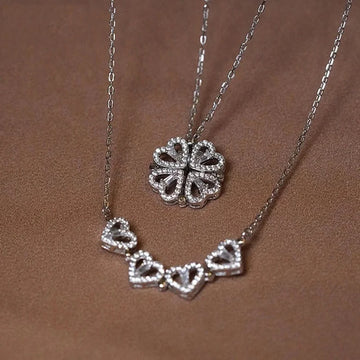 Heart-Shaped Four Leaf Clover Pendant Necklace