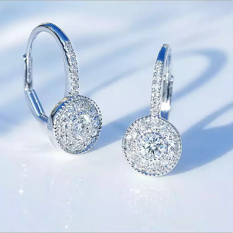 Zircon Sterling Silver Round Crystal Hoop Earring