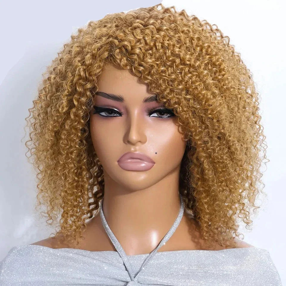 Short Curly Bob Human Hair Wigs Highlight Jerry Curl Wig