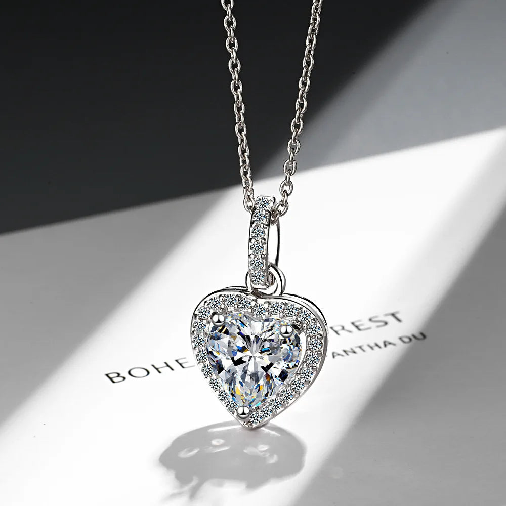 Sterling Silver Zircon Heart Pendant Necklace