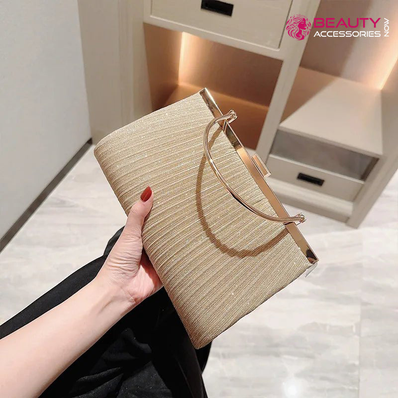 Beauty Accessories Now 2024 Glitter Pleated Evening Clutch