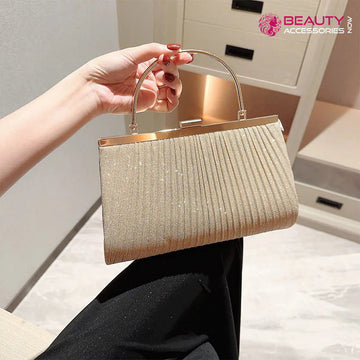 Beauty Accessories Now 2024 Glitter Pleated Evening Clutch